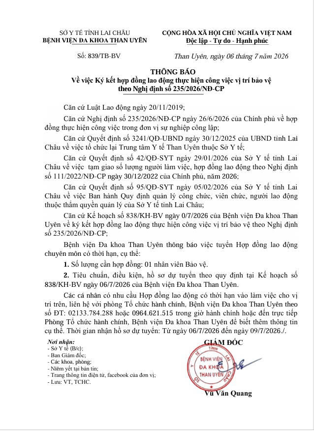 Thông báo tuyển Hợp đồng theo nghị định 235/2026/NĐ-CP